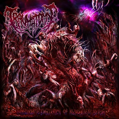 Album cover for Traumatomy's 'Transcendental Evisceration Of Necrogenetic Beasts', a death metal CD from Rancid Offal Records, showcasing dark and haunting artwork that reflects the genre's intensity.