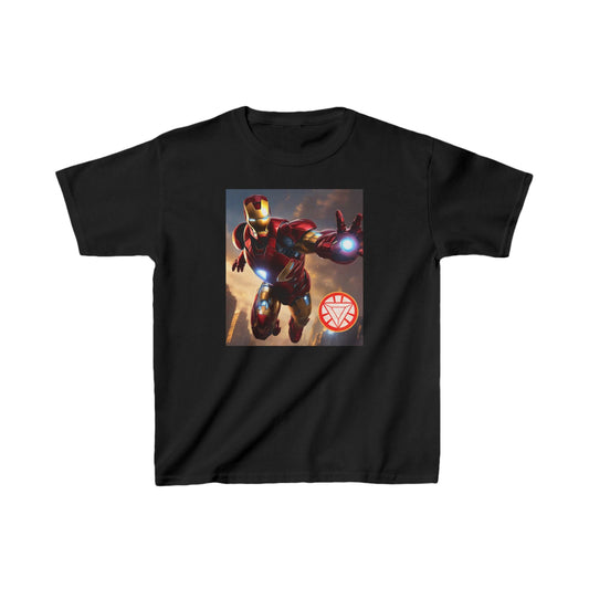 Kids Iron Man Heavy Duty T-Shirt showcasing a striking Hulk graphic in classic black, available in 16 breathtaking colours.