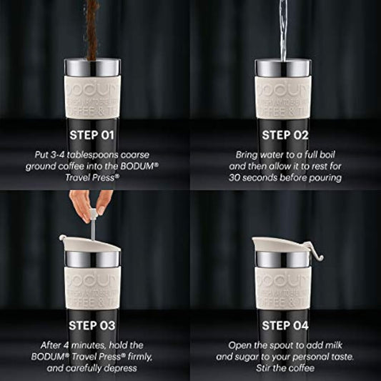 BODUM Travel French Press Coffee Maker, Vacuum, Small, 0.35 L - Off-White