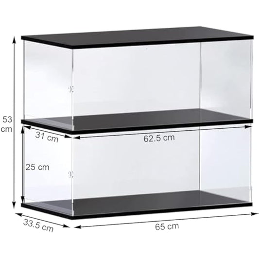 Nynelly 2 Shelf Acrylic Display Case for Lego Cars (Porsche 911, McLaren P1, Ferrari SP3, Bugatti Chiron, Lamborghini), 1/8 Diecast Model Cars - Assemble Dustproof Display Box with Door(Black)