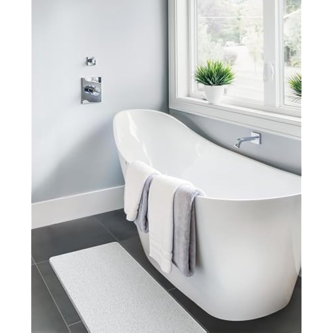 Loofah Mats for Shower, Non Slip Soft Textured Bath, Bathtub Mat with Drain, Phthalate Free, Quick Drying, Soft Comfort Bathroom Mats for Wet Areas (40x100CM, C-White)