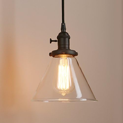 PathsOn Industrial Vintage 3 Lights Fittings Ceiling Chandelier Cone Clear Glass lampshade Hanging Pendant Lamp Fixture (Black)