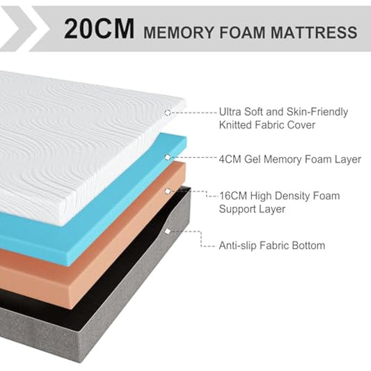 Twirest Small Double Mattress, Memory Foam Mattress, Medium Firm, Breathable Knitted, Soft and Skin Friendly Cloth, Mattresses in a box (120x190x20cm)