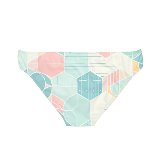 Sweat Symphony: Harmonizing Symphony Loop Tie Side Bikini Bottom displayed with a chic geometric design in light hues, highlighting its flattering cut and luxurious fabric.