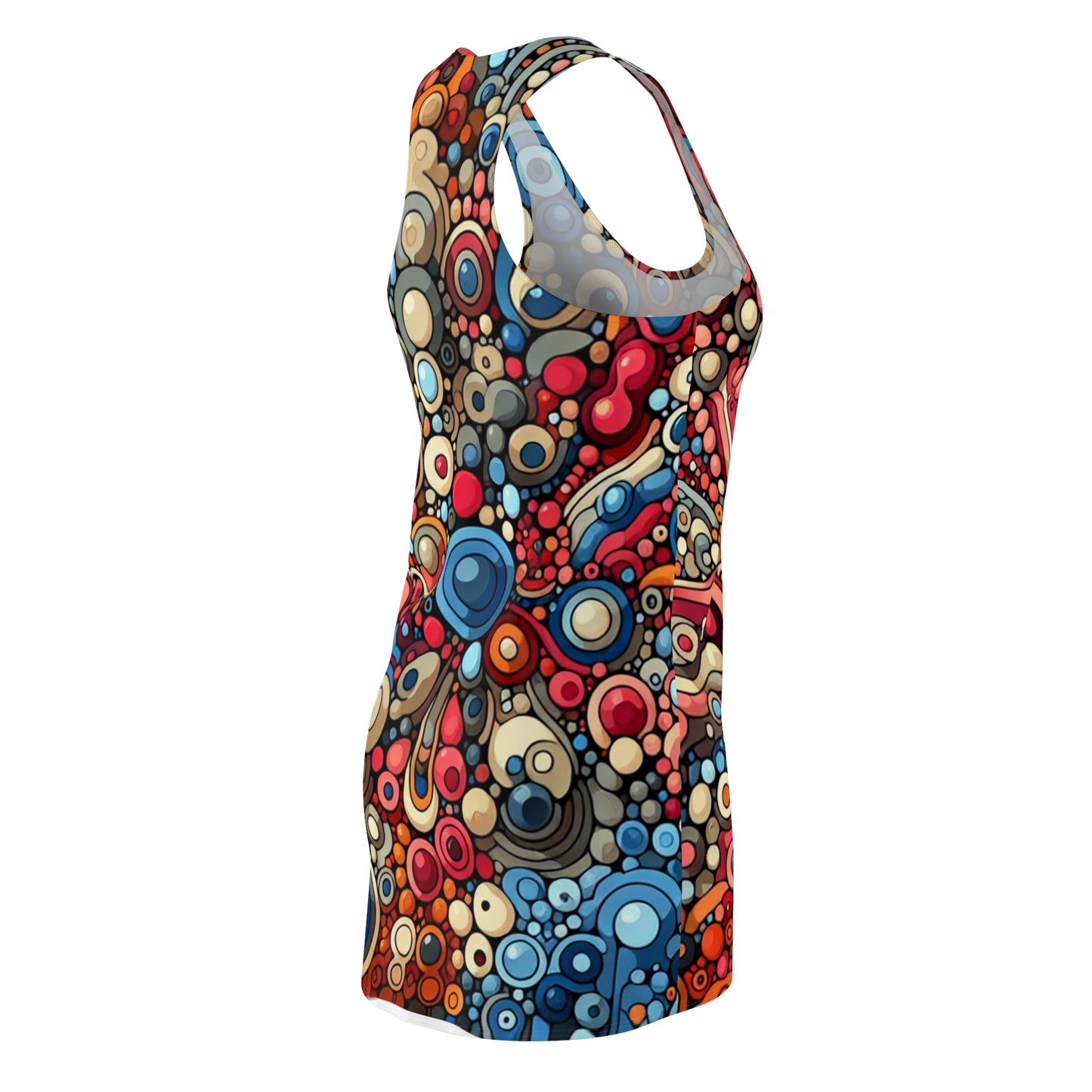 Stylish arrangement of the Valentina Belleveau Blob-Art Racerback Dress by Dazzling Dreams Studio, showcasing the unique blob art pattern that embodies creativity and vibrant fashion.