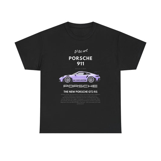 V-tec Art Porsche 911 GT3 RS Unisex T-Shirt in black, showcasing a striking graphic of the legendary sports car alongside sophisticated text, embodying automotive luxury and performance, ideal for discerning fans.