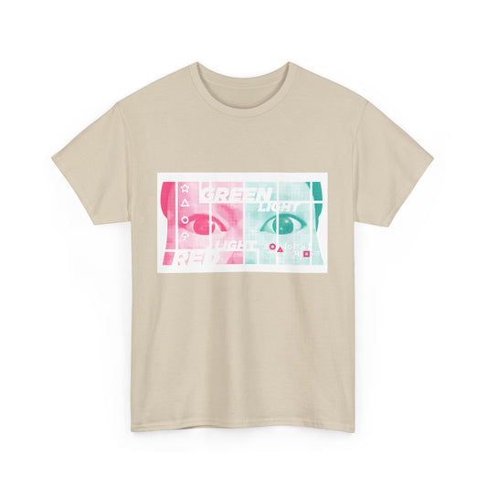 Squid Game Unisex Men´s Women´s Graphic Cotton Funny T Shirt Tee featuring a striking design with 'GREEN LIGHT' and 'RED LIGHT' text, perfect for urban fashion.
