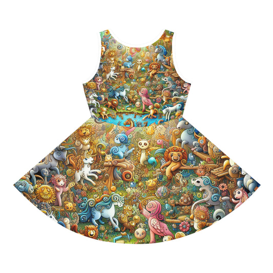 Amelia Poshkin Toddler Sundress with Whimsical Animals showcasing a delightful array of enchanting animal motifs, ideal for little summer explorers.