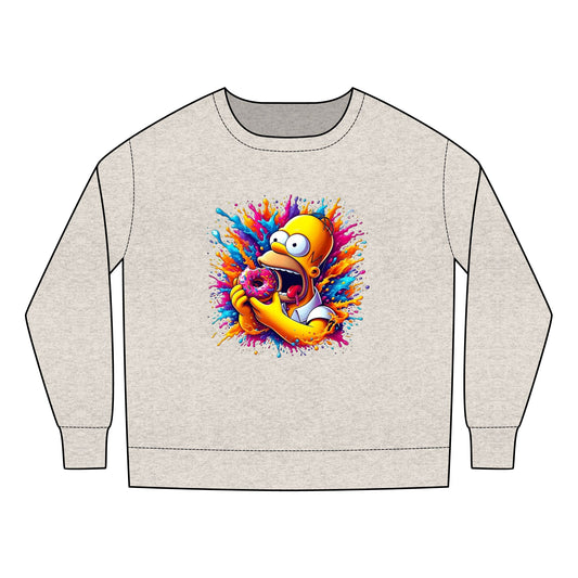 Chic Child's Urban Homer’s Hungry Delight Sweatshirt in light grey, showcasing a colourful illustration of Homer Simpson with a donut, ideal for ages 2-7 years.