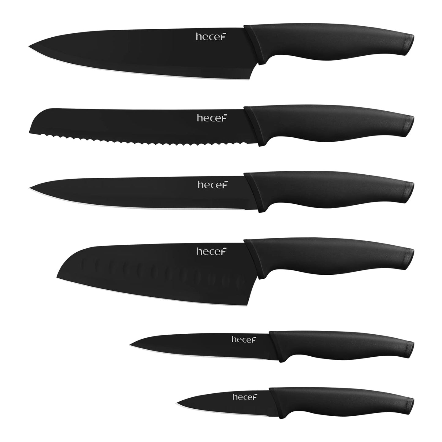 Hecef black oxide knife set of 6 with matching blade prot...