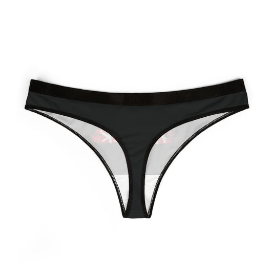 Elegant black thong with a stylish design and semi-transparent accents, perfect for adding a daring touch to intimate wear.