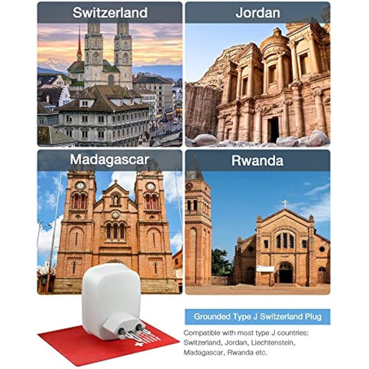 UK to Swiss Plug Adapter 2 Pack, TESSAN UK to Switzerland Plug with 2 USB, Grounded Type J Swiss Adapter, Travel Adaptor for Jordan, Liechtenstein, Madagascar, Rwanda