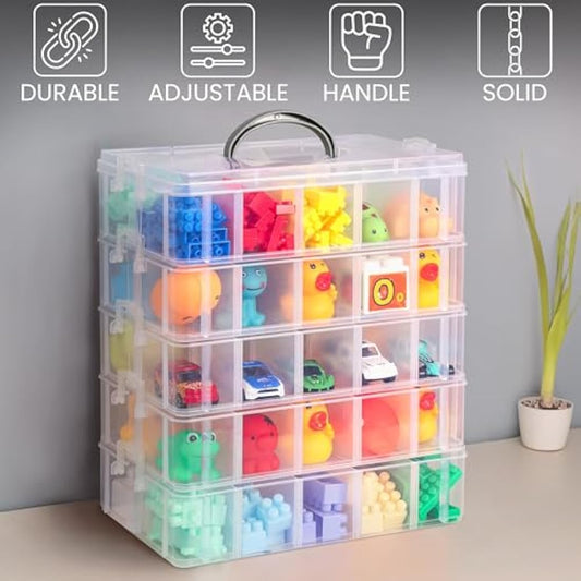 BELLE VOUS 5-Tier Craft Storage Box with 50 Compartments - Plastic Organiser Box for Medicine, Craft Supplies, Beads & Jewellery - Lego Storage Drawer