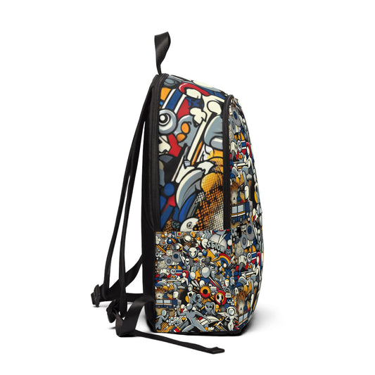 Close-up of the Pop Art Backpack by Dazzling Dreams Studio, highlighting its unique graphic elements and lively colours for a luxurious fashion statement.