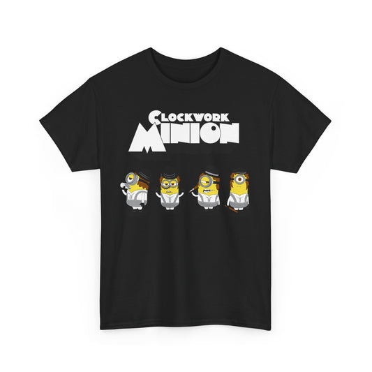 Clockwork Minion Mashup Unisex Men's Women's Graphic T Shirt Tee, featuring four playful Minions in iconic bowler hats and suit jackets, perfect for fans of funny designs and Minions.