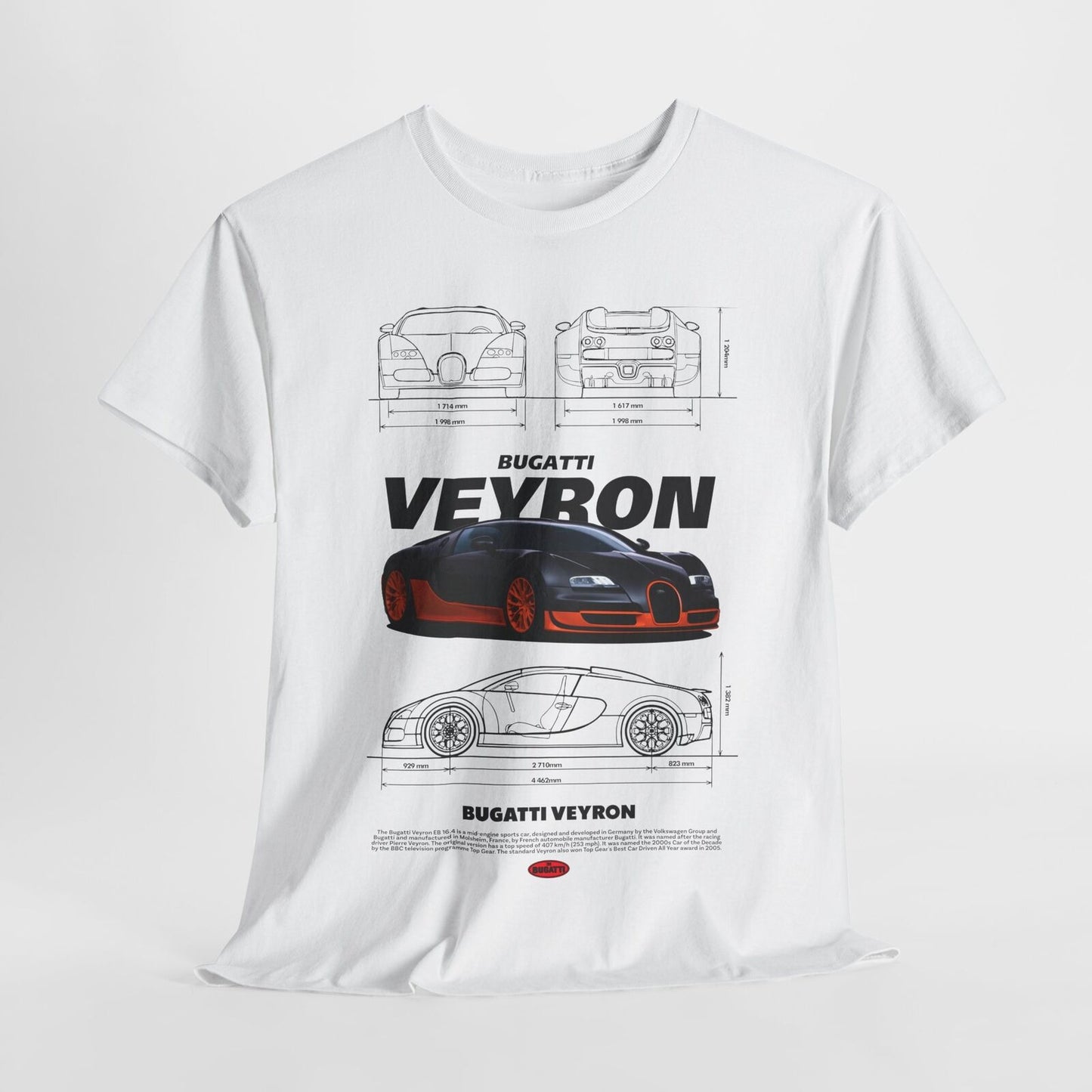 Rev Up Your Style: Bugatti Veyron Detailed Design T-Shirt for Car Enthusiasts!