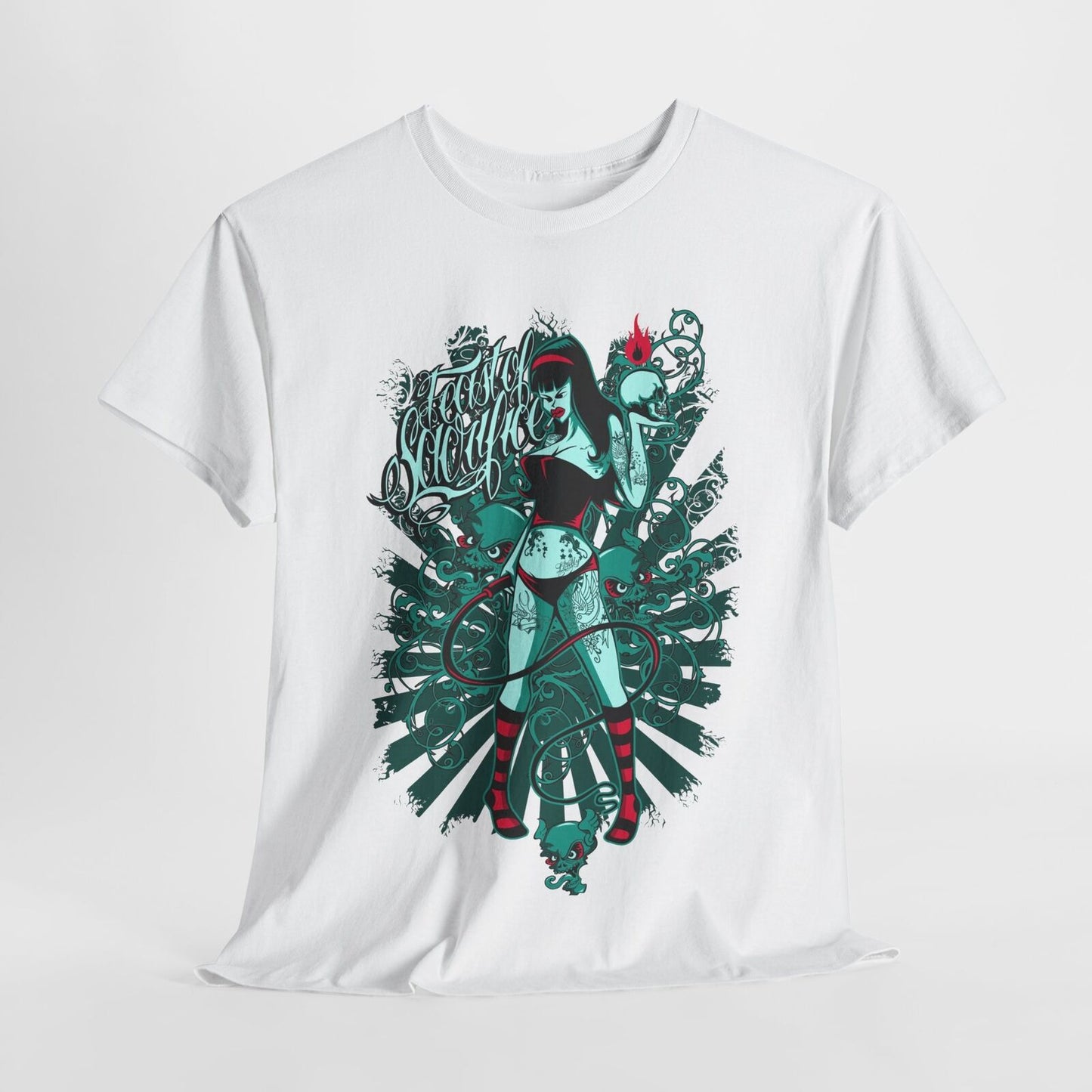 "Bold Men's T-Shirt with Punk Gothic Tattoo Woman & 'Taste of Solitude' Design"