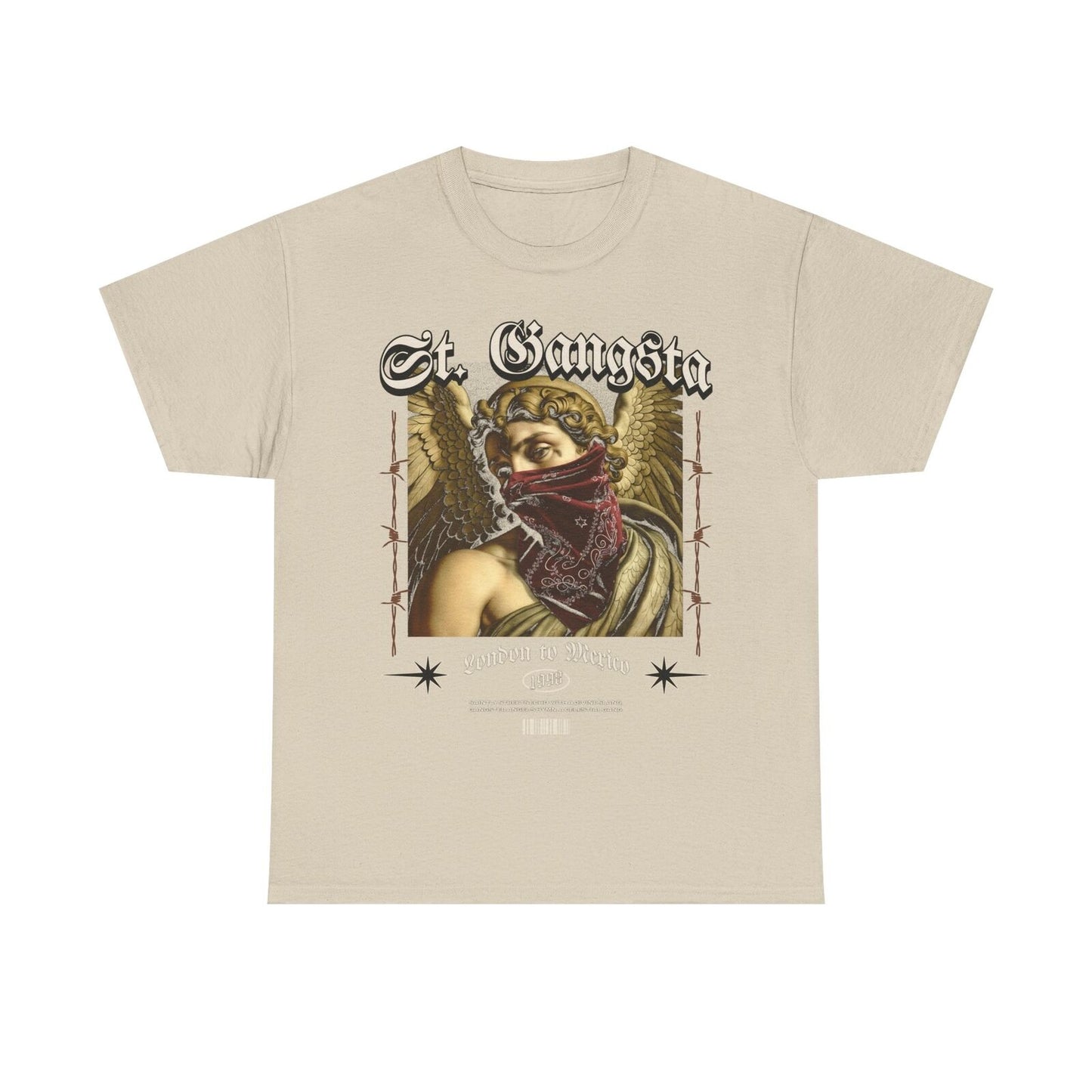 "St. Gangsta Men's T-Shirt: Angel Graphic, Urban Streetwear, Unique Design"