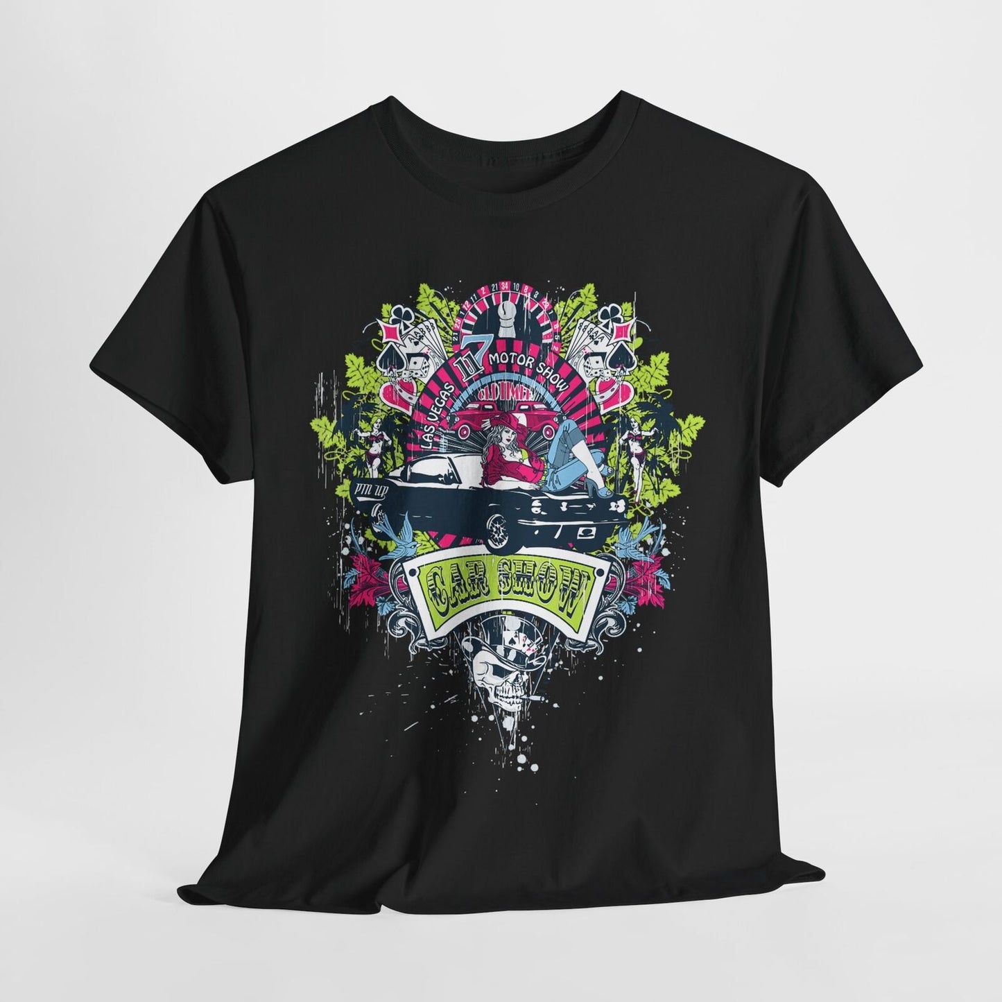 Vintage Car Show T-Shirt: Bold Graphic Design with Glamorous Vegas Vibe!