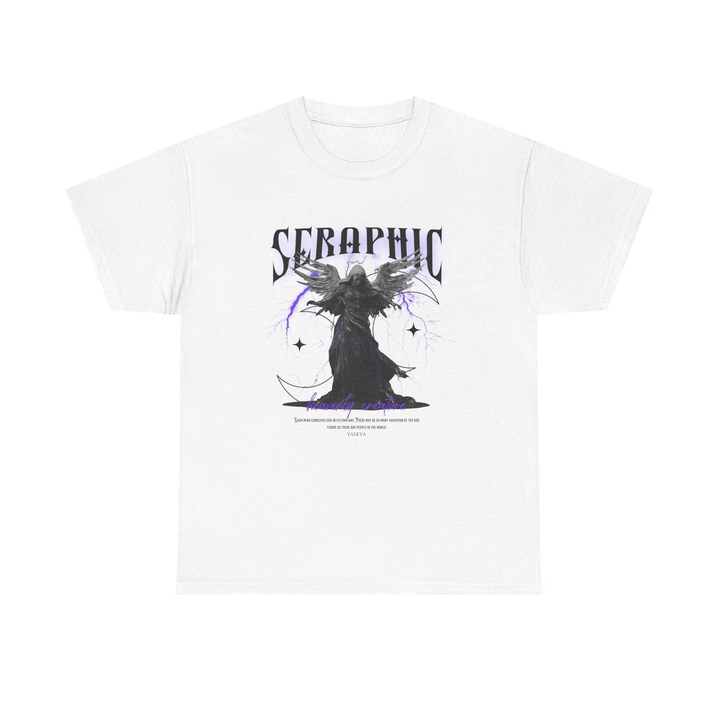 Men's T-Shirt: Dark Angel Design Flowing Black Robe & Golden Accents Graphic Art