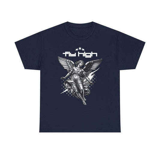 Dynamic Angel Men's T-Shirt with 'Fly High' Design | Stylish Black & White Art