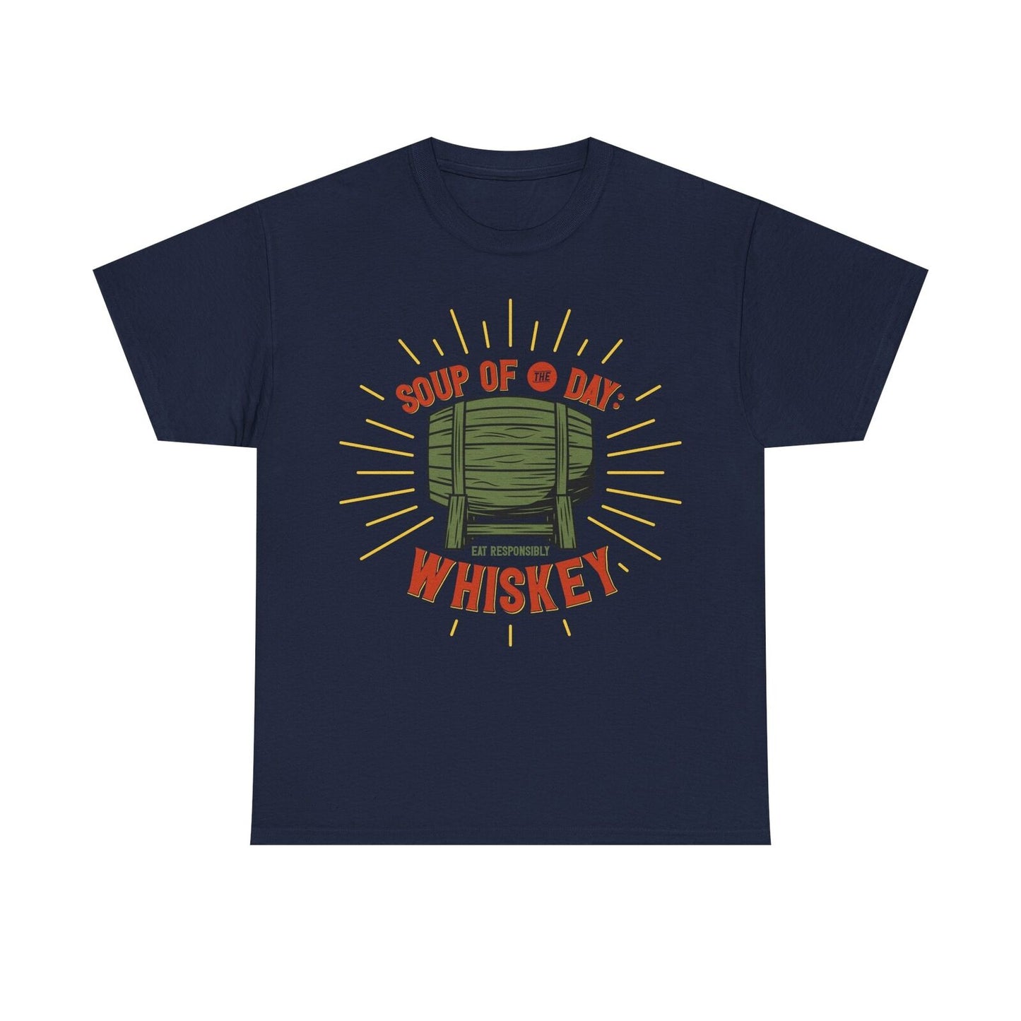 Vintage Men's T-Shirt: Retro Whiskey Barrel Design with "Soup of the Day" Text