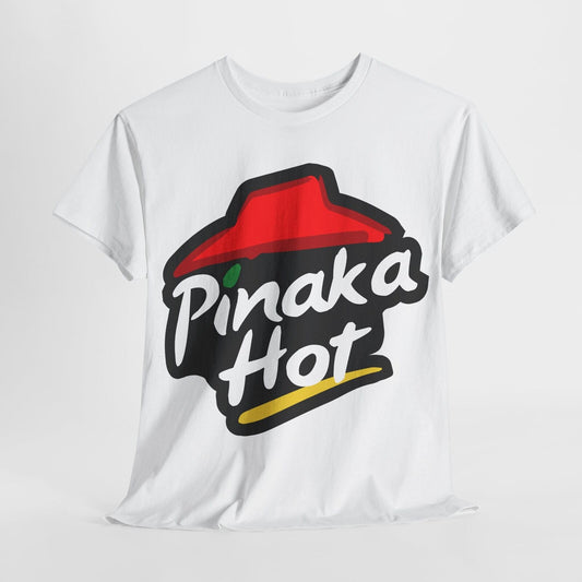 "Funny Men's T-Shirt: Pinaka Hot Logo Parody, Pizza Hut Style Humor Design"