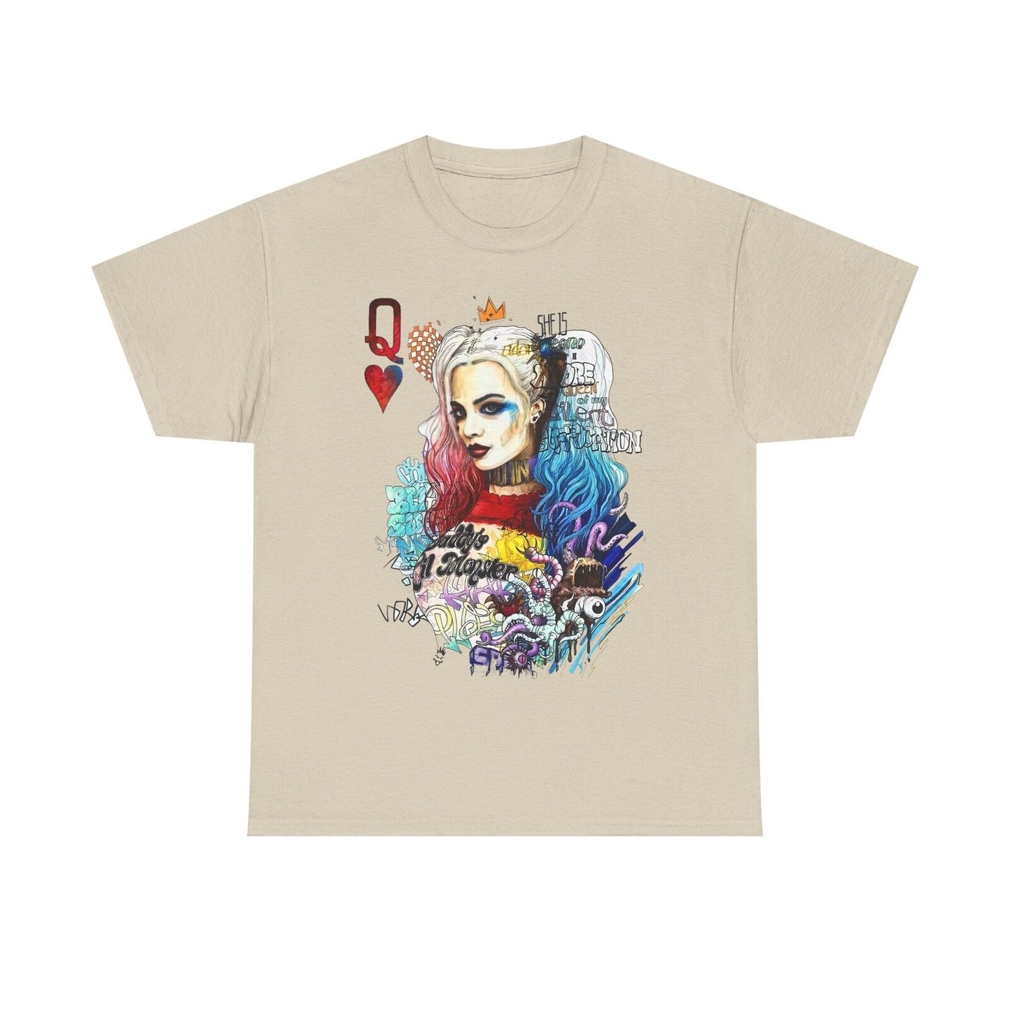 Men's T-Shirt with Bold Harley Quinn Art Graphic Design, Colorful Portrait Wear