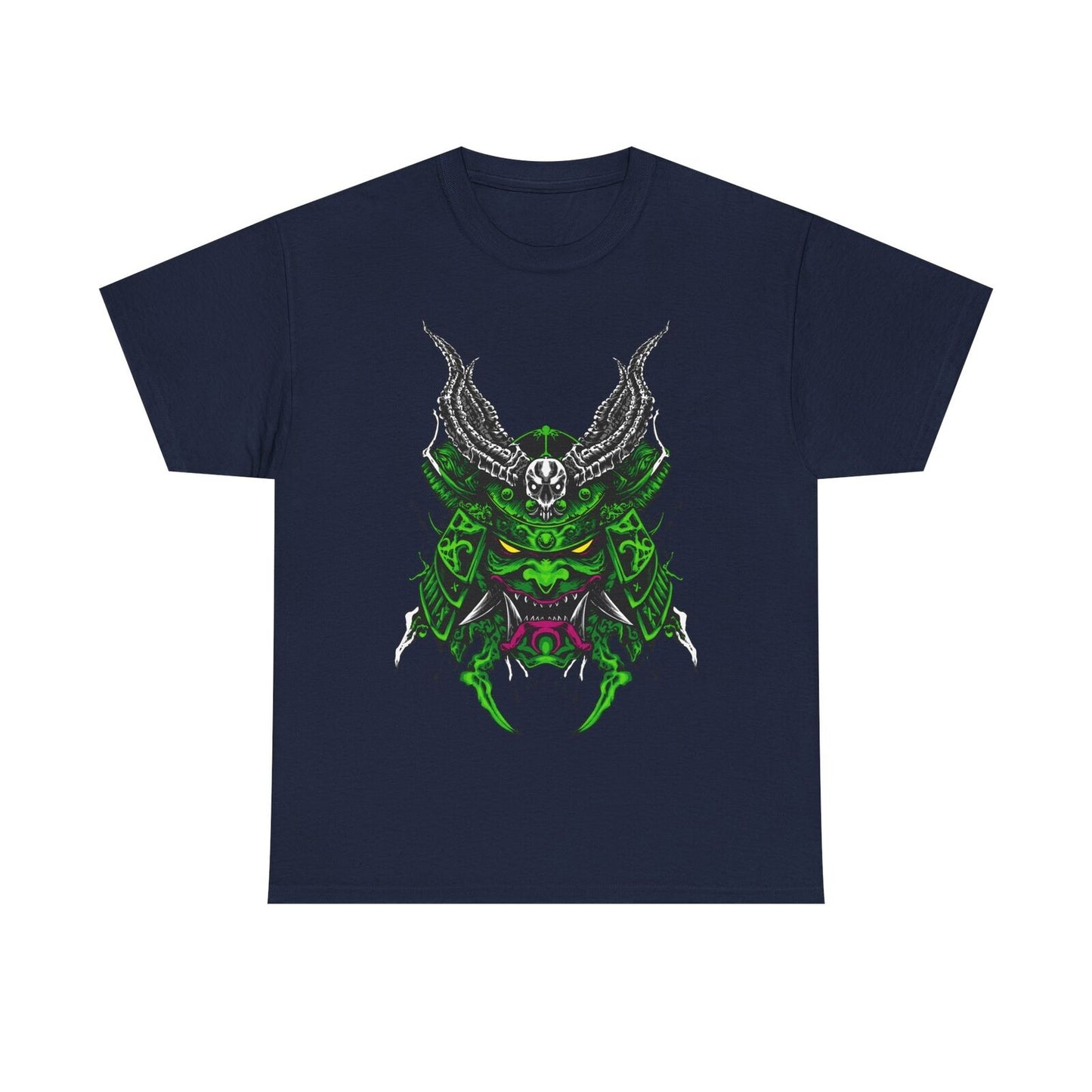"Men's T-Shirt with Vibrant Demonic Samurai Mask Graphic - Bold, Unique Design"