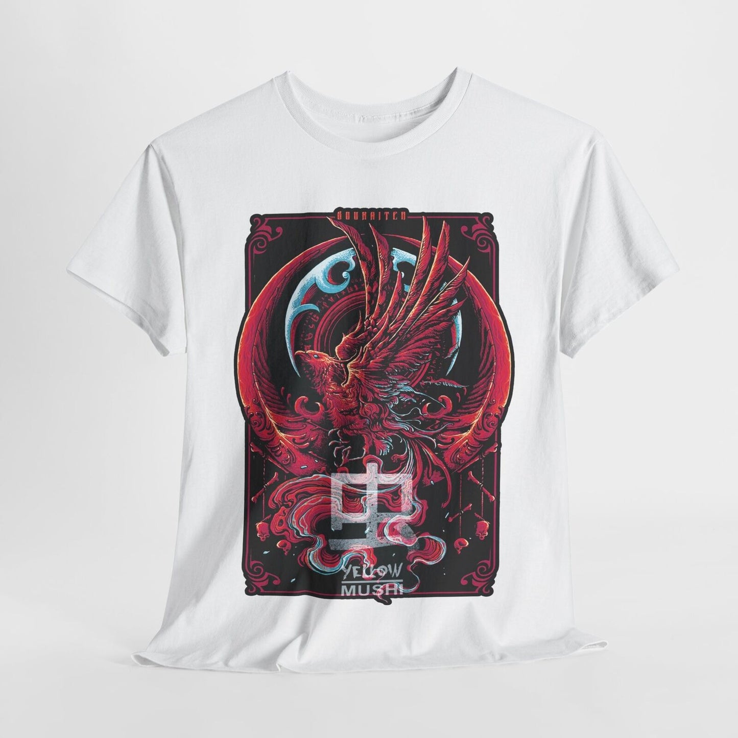 Vibrant Men's T-Shirt: Mythical Phoenix Graphic Art with Ornate Swirls & Details