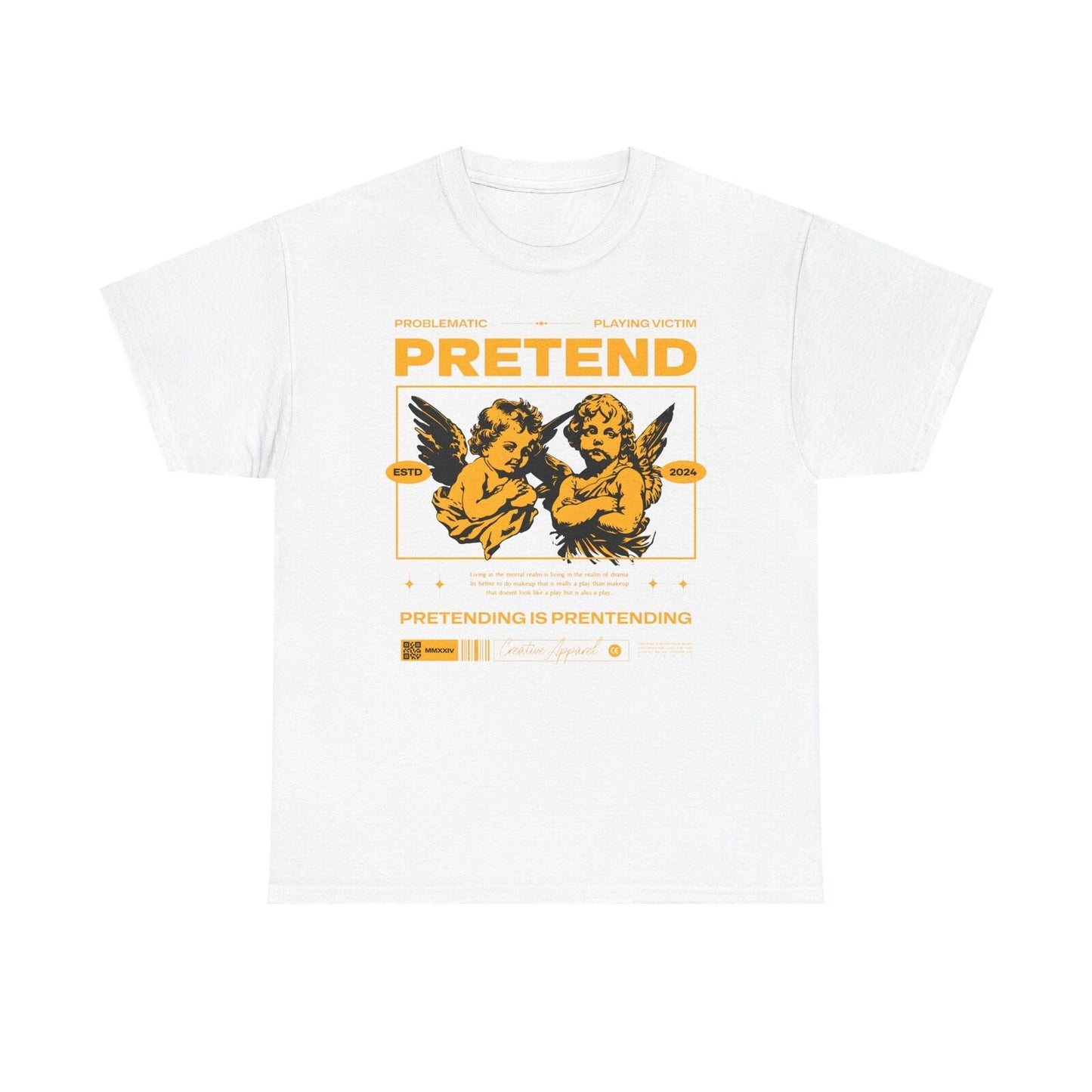 Retro Cherubic Men's T-Shirt - Bold "PRETEND" Graphic Design with Drama Quote