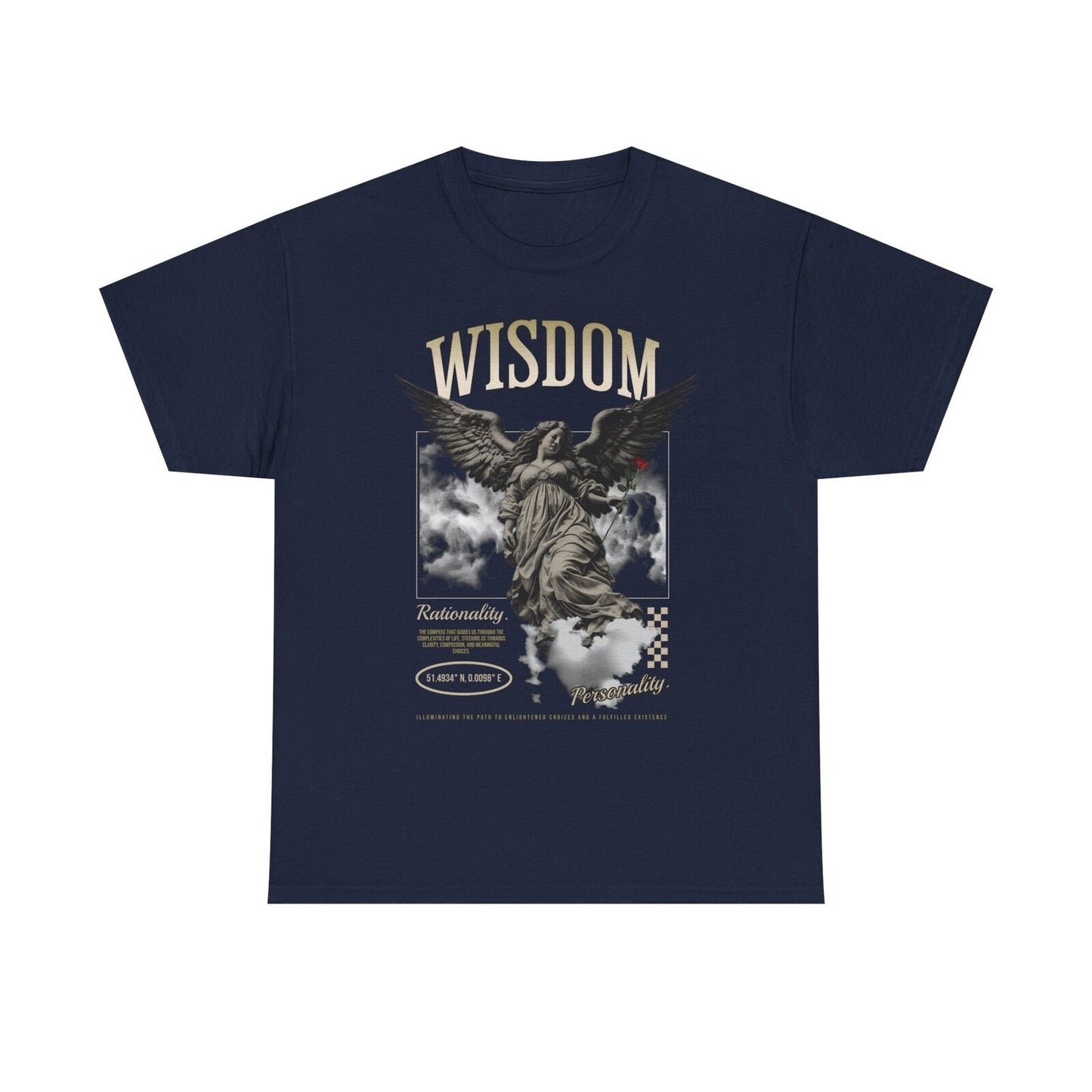 Stylish Men's T-Shirt with Winged Angel Graphic, Wisdom, Rationality Coordinates