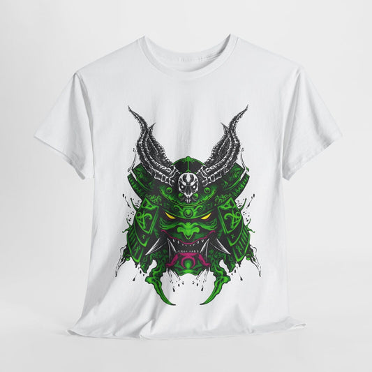 "Men's T-Shirt with Vibrant Demonic Samurai Mask Graphic - Bold, Unique Design"