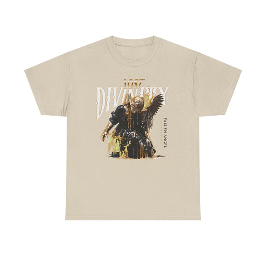 Stylized Men's T-Shirt: Lost Divinity Fallen Angel Design with Golden Accents