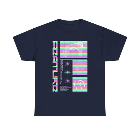 Vibrant Rainbow T-Shirt Design: Futuristic Time Travel Art for Trendsetters!