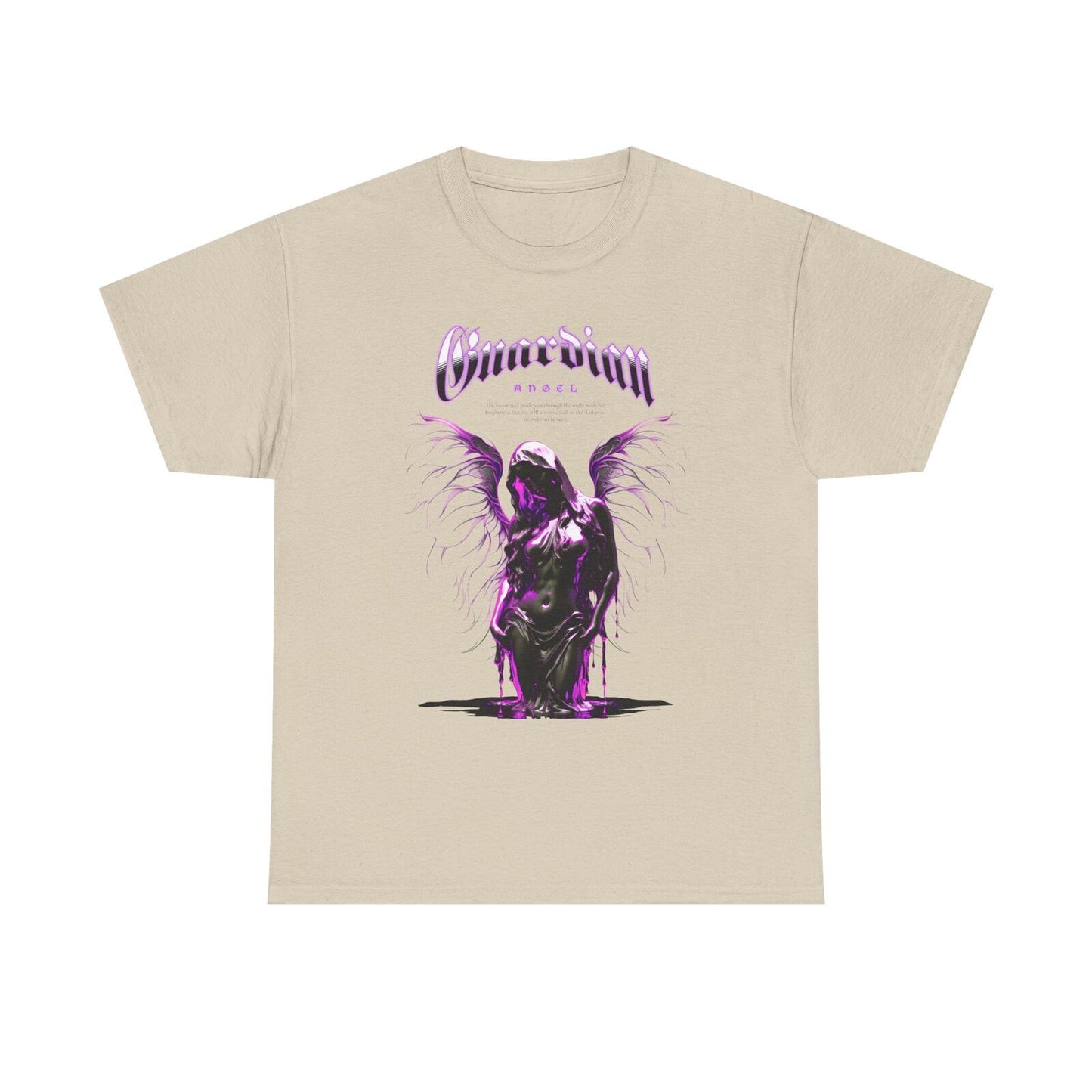 Mens T-Shirt with Unique Guardian Angel Design - Stylish Dark Gray & Magenta Art