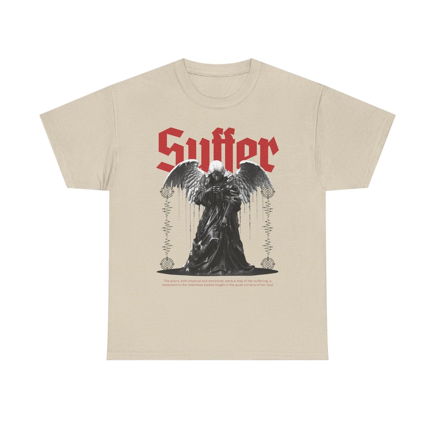 Mens Graphic T-Shirt: Angel Design Featuring Grayscale Art, Suffering Theme More