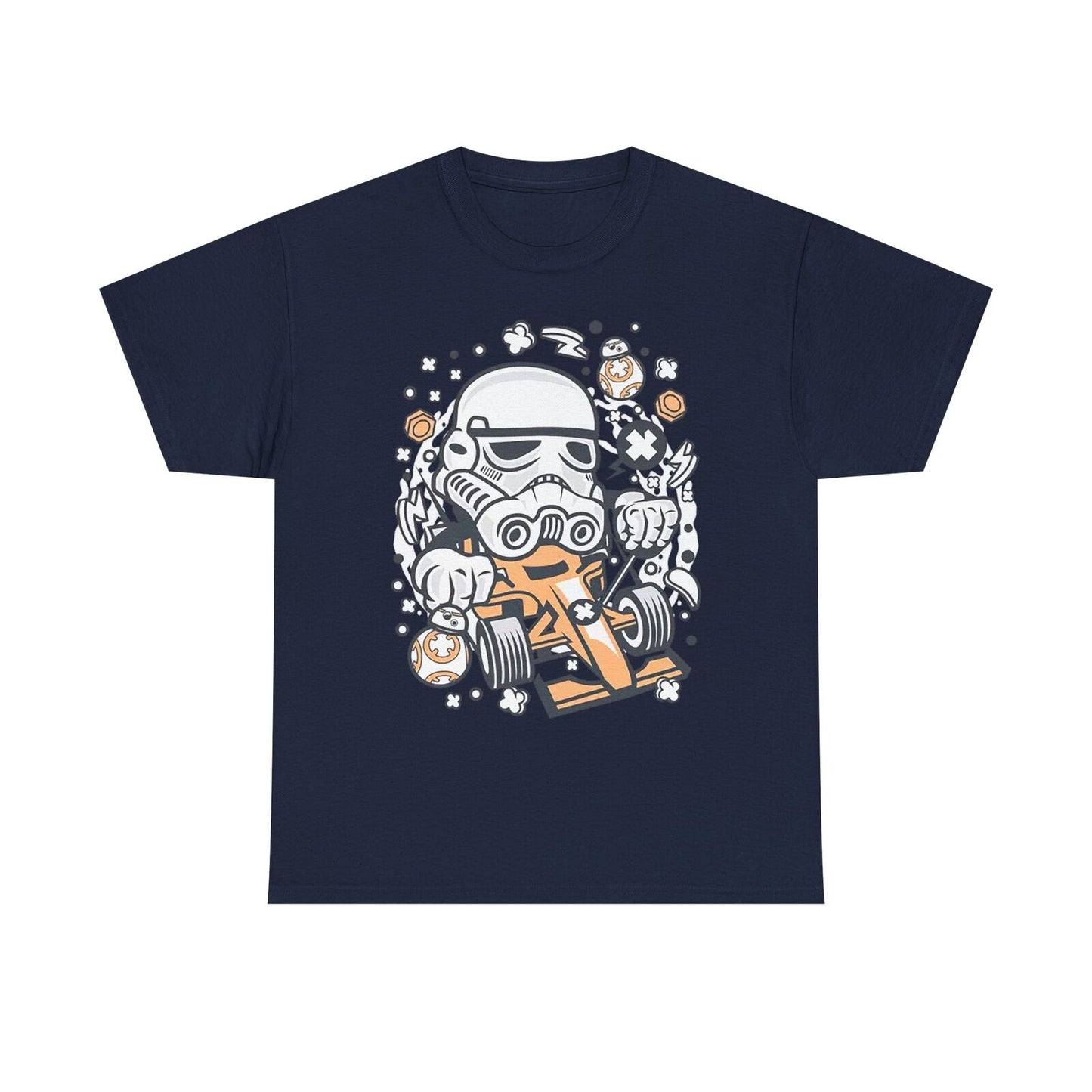 Epic Cartoon Stormtrooper Racing Car T-Shirt: Star Wars Fun and Style Unite!