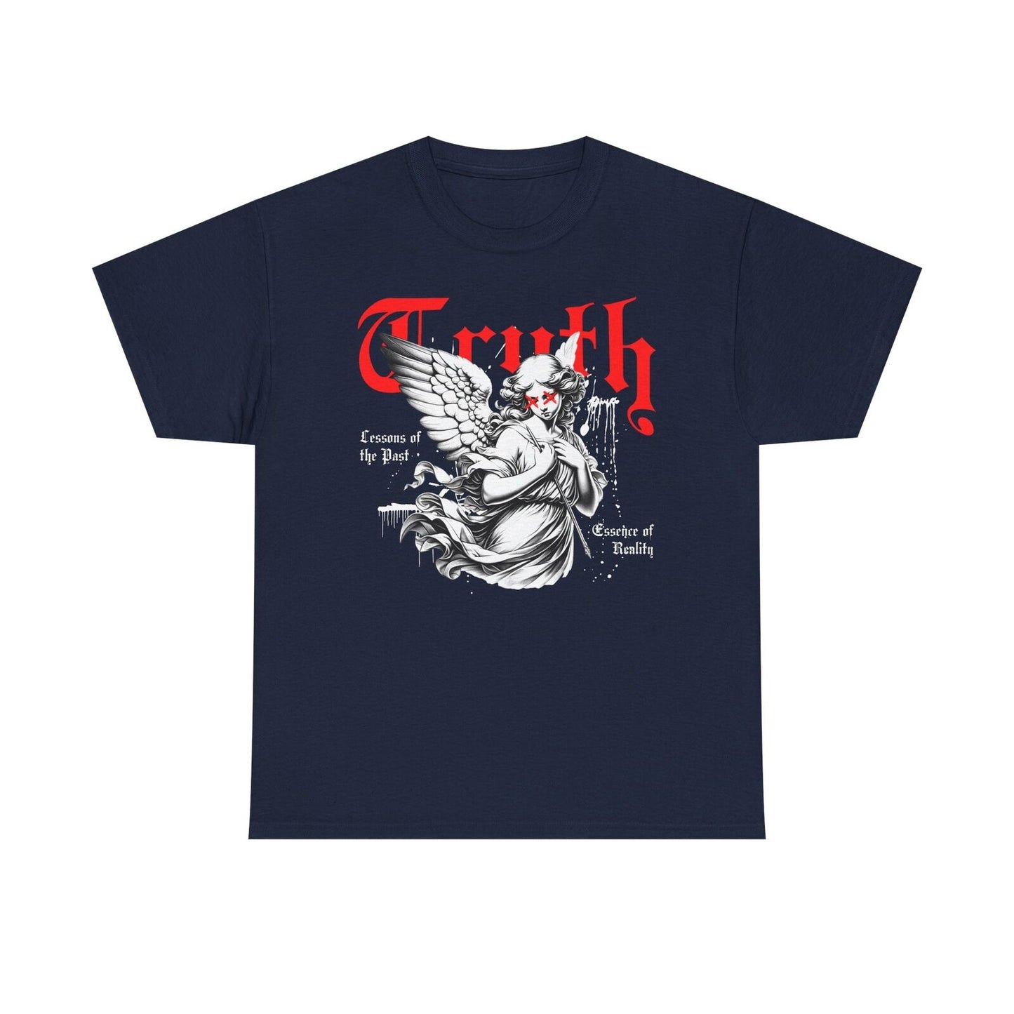 Men's T-Shirt with Winged Cherub Graphic: Dark Truth & Past Lessons Design