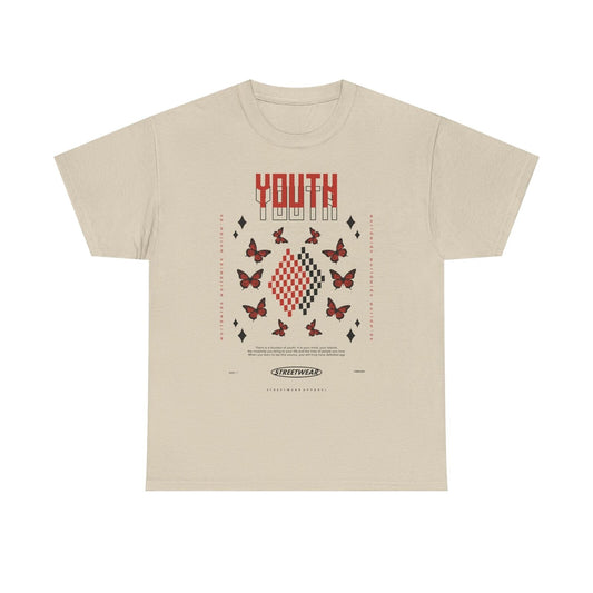 Youth Inspired Graphic T-Shirt Design with Red Butterflies, Checkerboard Quotes
