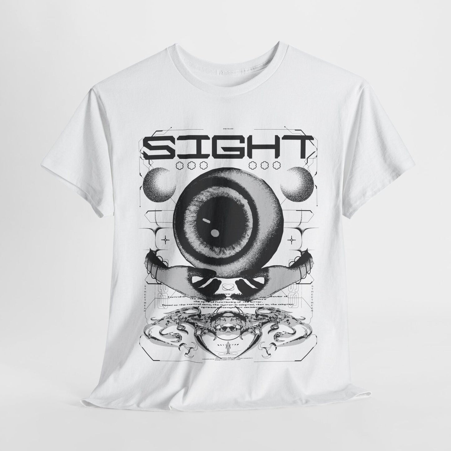 Futuristic Men's T-Shirt with Graphic Eye Design & Geometric Print - SIGHT Art!