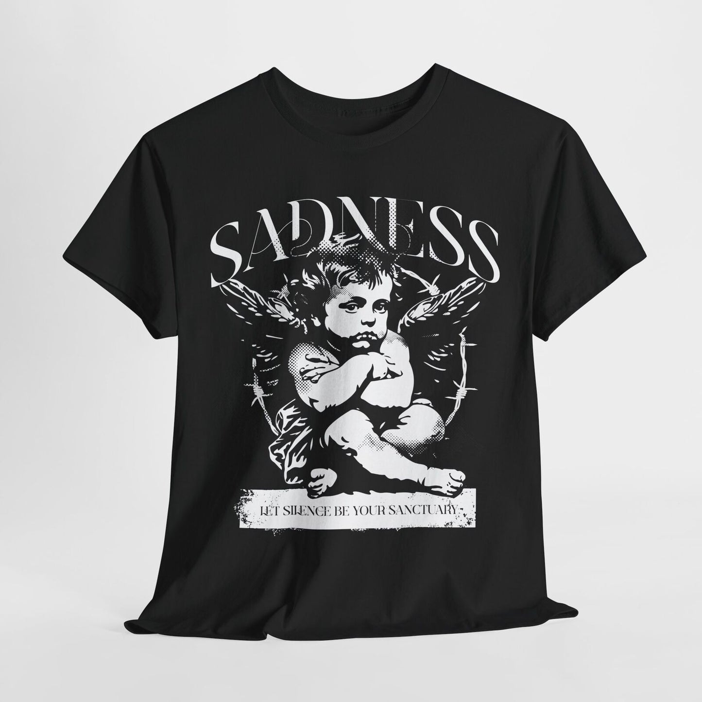 Cherubic Angel Graphic Men’s T-Shirt: Let Silence Be Your Sanctuary Design Art
