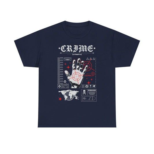 Bold Gothic Crime T-Shirt Design with Futuristic Elements Eye-Catching Graphics