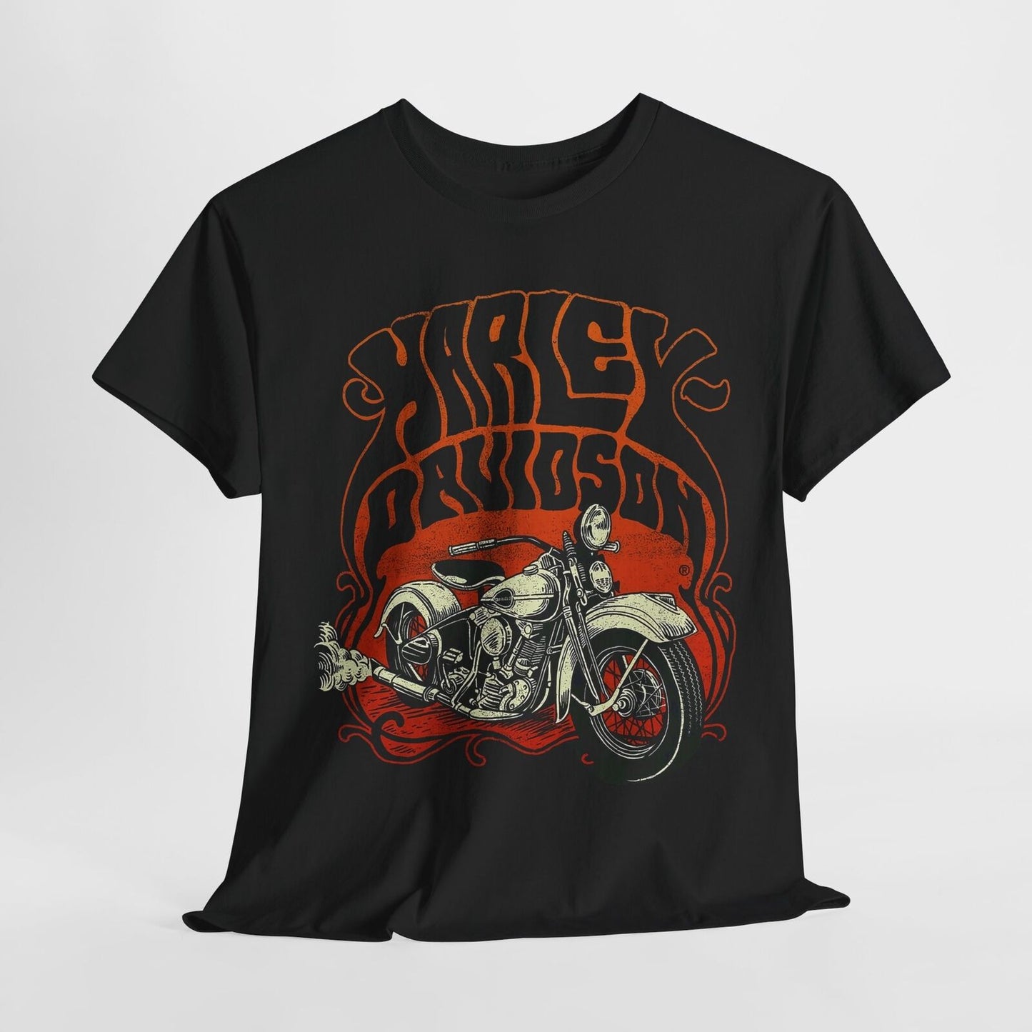Ride the Dream: Bold Harley-Davidson Motorcycle T-Shirt with Psychedelic Flair