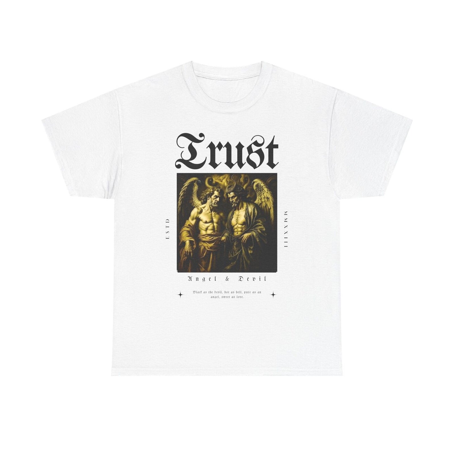 Men's Graphic T-Shirt - Trust Angel & Devil Design, Vintage Typography Art Wear