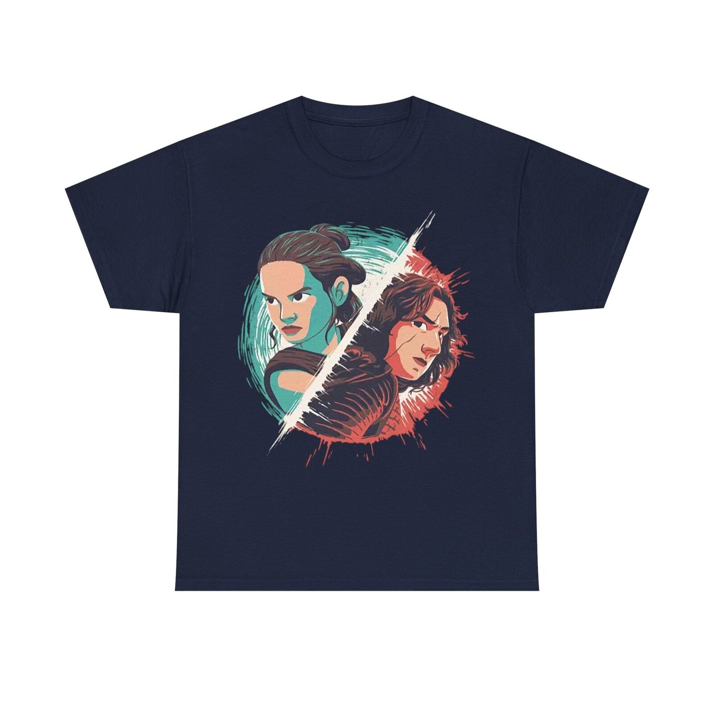 Epic Star Wars T-Shirt: Rey vs. Kylo Ren Graphic Design - Bold and Vibrant Art!