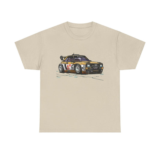 Rev Up Your Style with This Bold Audi Race Car Cartoon T-Shirt Design!