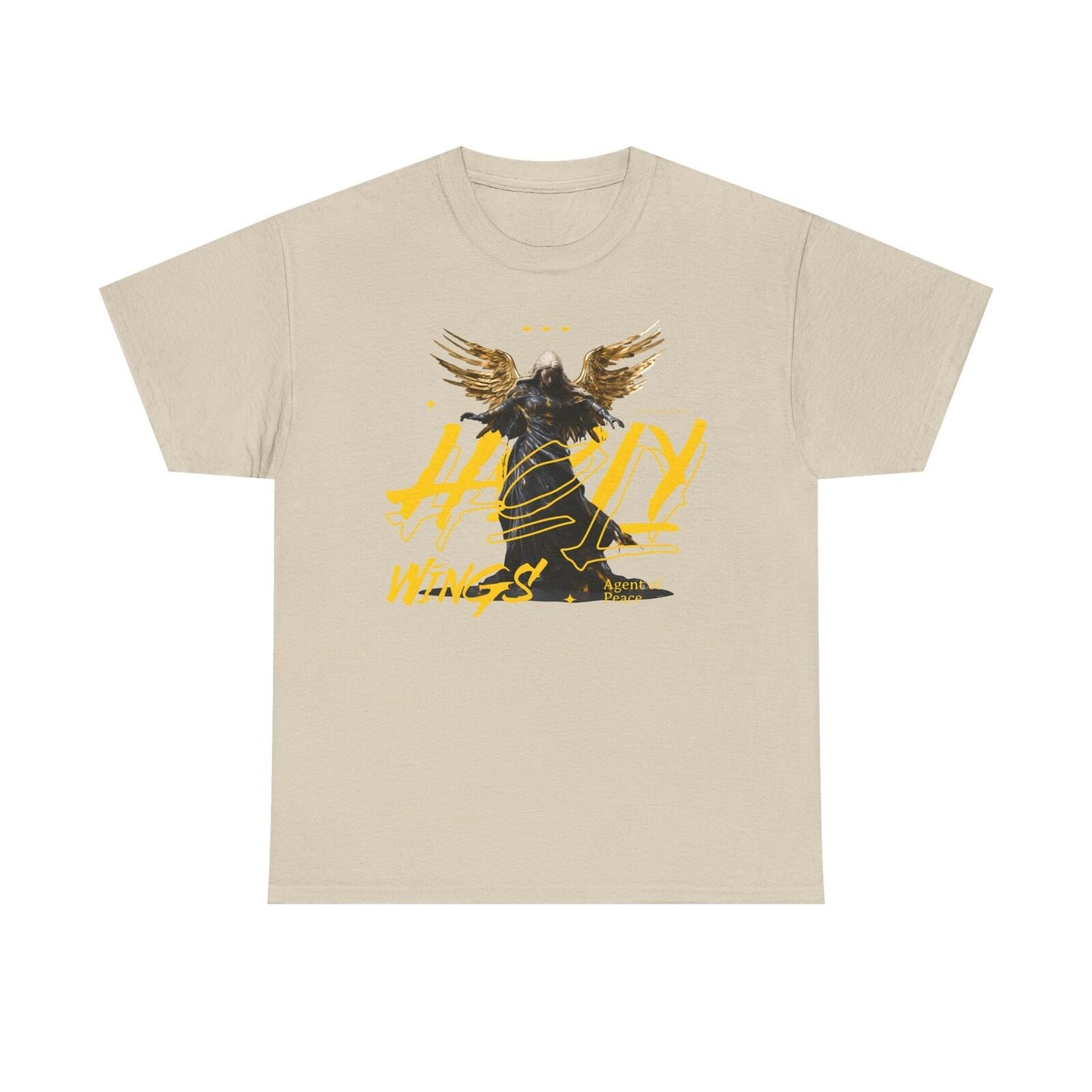Holy Wings Men's T-Shirt - Angel Graphic Design, Gold Accents, Artistic Apparel