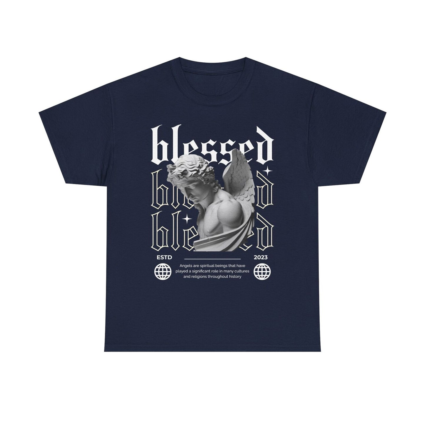 Blessed Men's T-Shirt with Gothic Angel Design - Classic Vintage Style Apparel