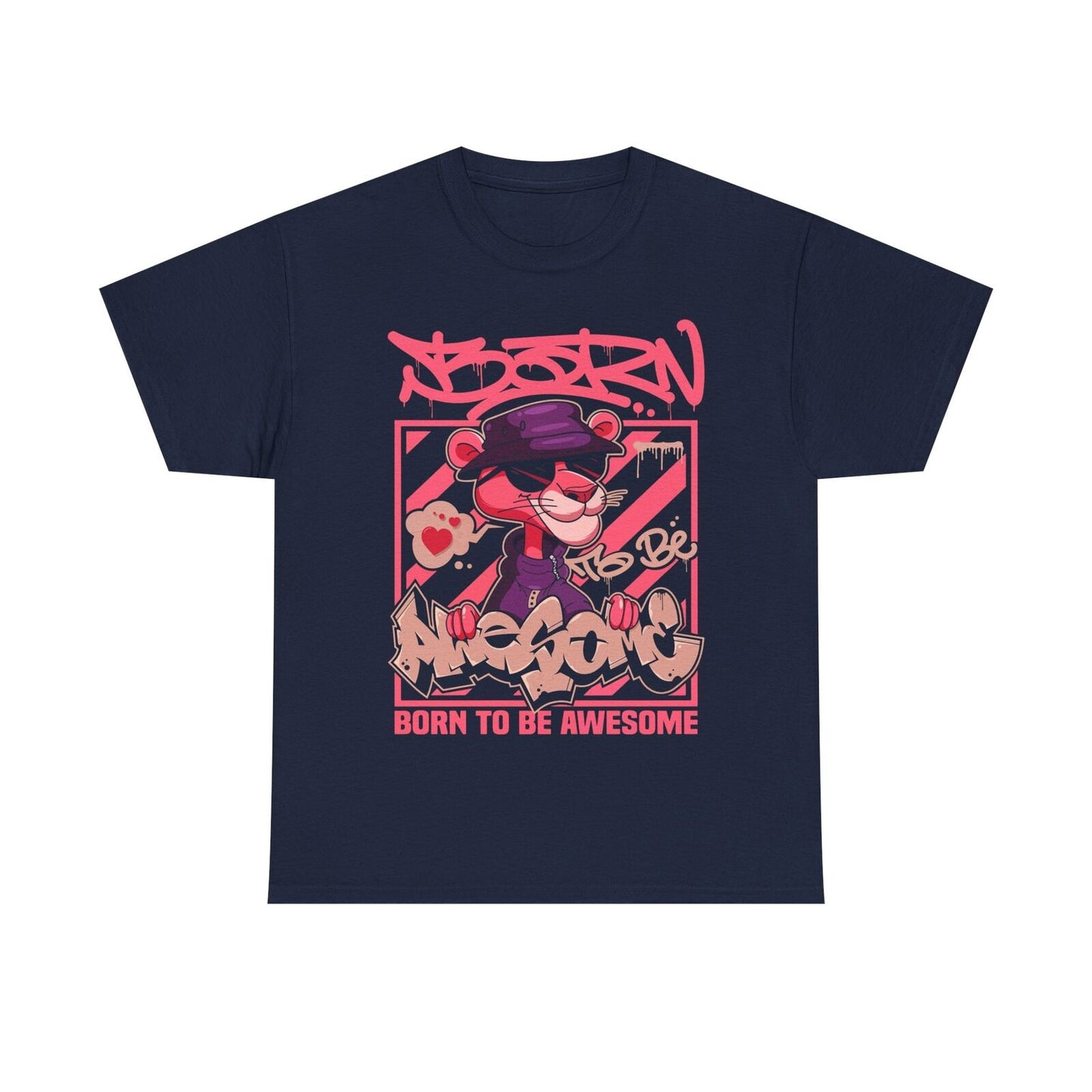 "Men's T-Shirt with Pink Panther Design - Born to Be Awesome Urban Graffiti Art"